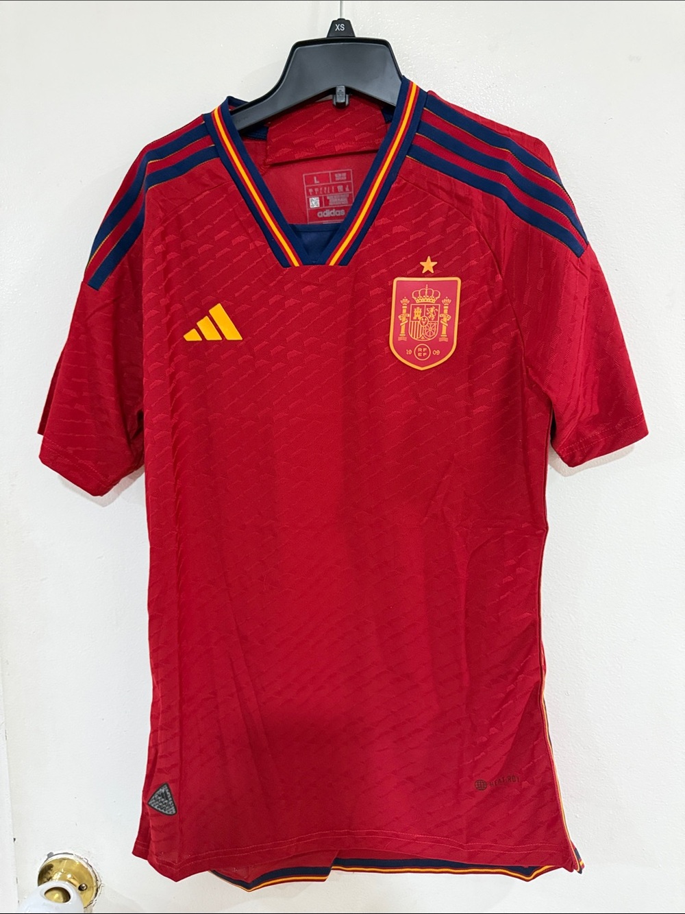 adidas Spain  Red Soccer Jersey with Navy & Yellow Trim